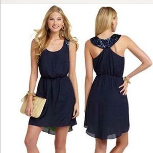 Lilly Pulitzer Calissi Dress Navy Blue Silk Sequin